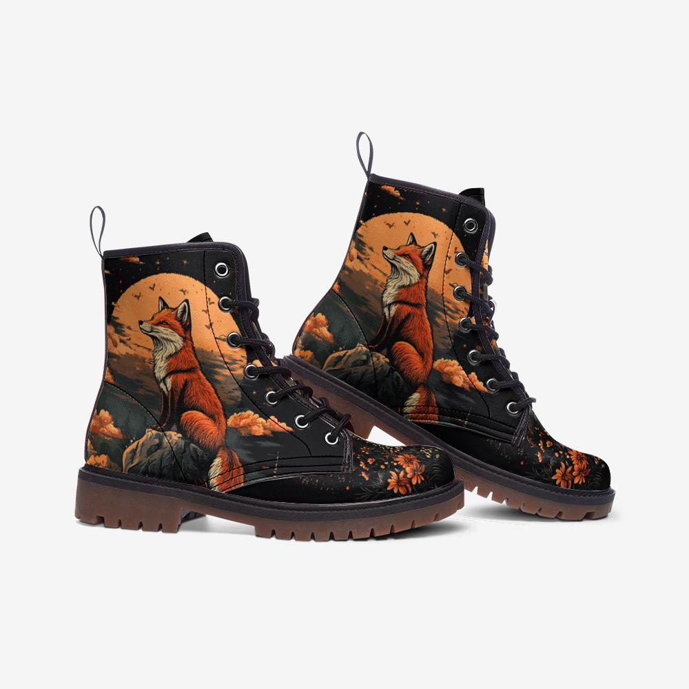 Cute Fox Boots Cute Fox Combat Boots Fox Casual Vegan Leather Lightweight boots