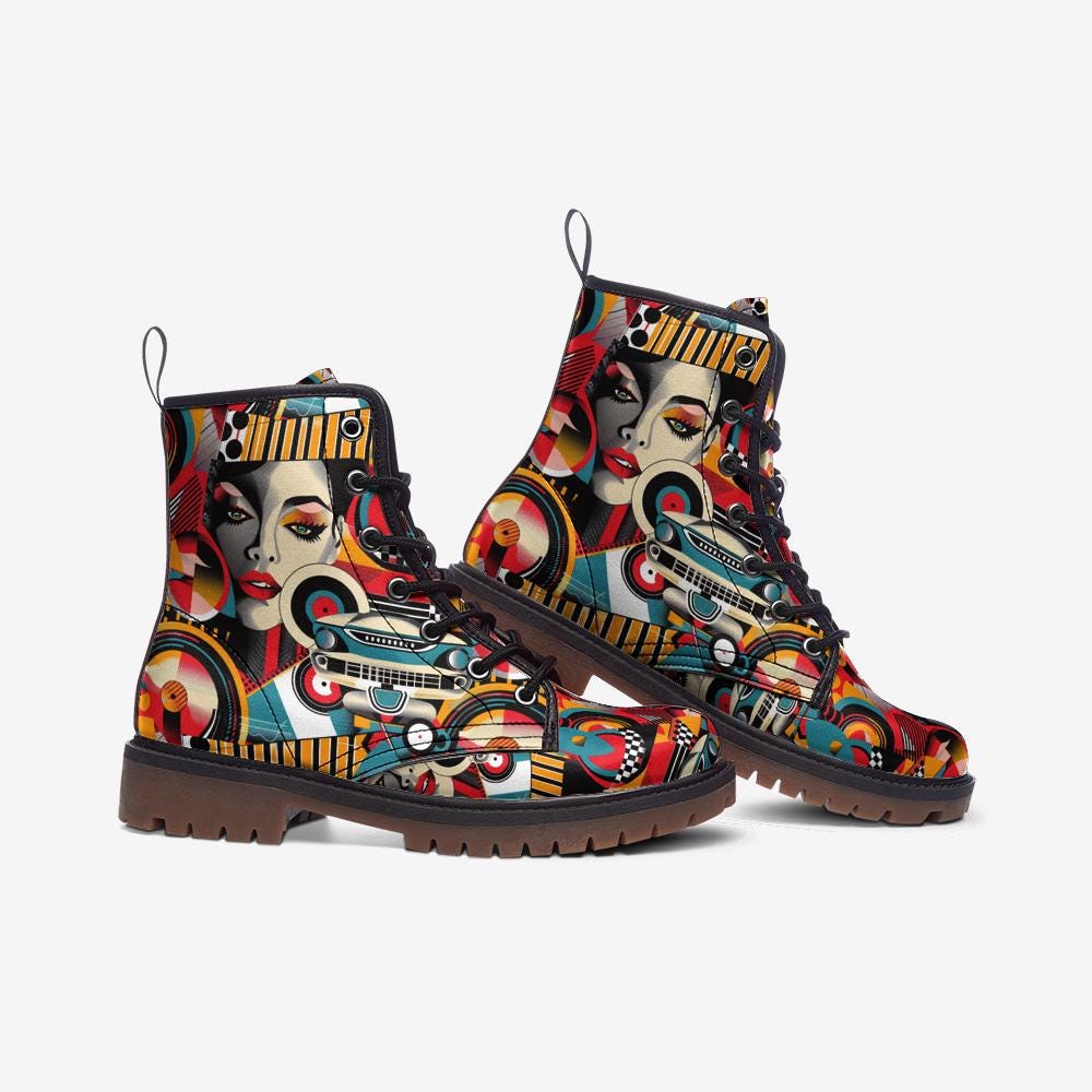 Retro Pop Art Boots Retro Combat Boots Retro Casual Vegan Leather Lightweight boots