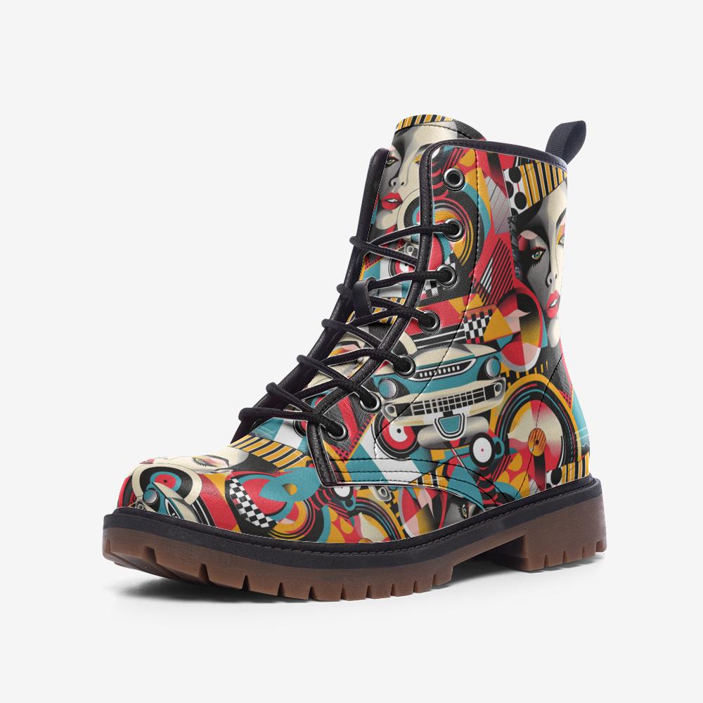 Retro Pop Art Boots Retro Combat Boots Retro Casual Vegan Leather Lightweight boots