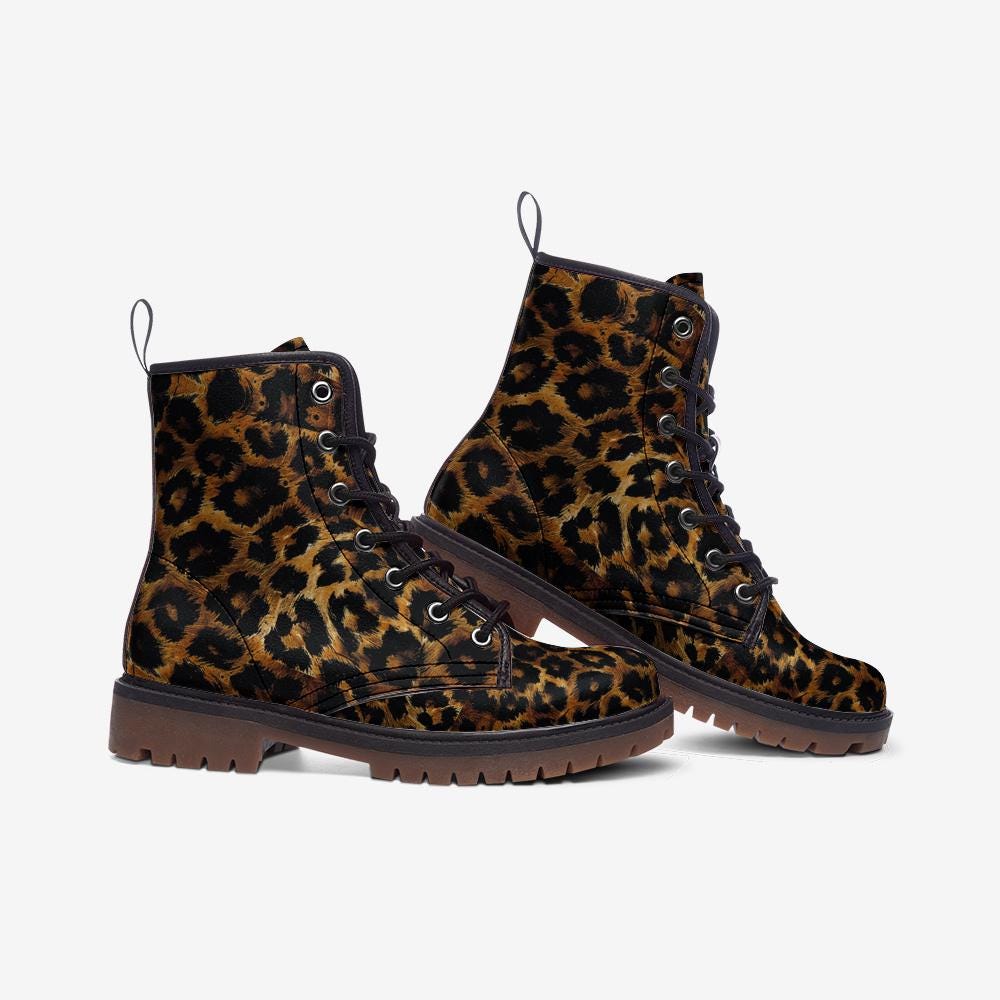 Leopard Print Boots Leopard Print Shoes Leopard Print Combat Boots Casual Vegan Leather Lightweight boots