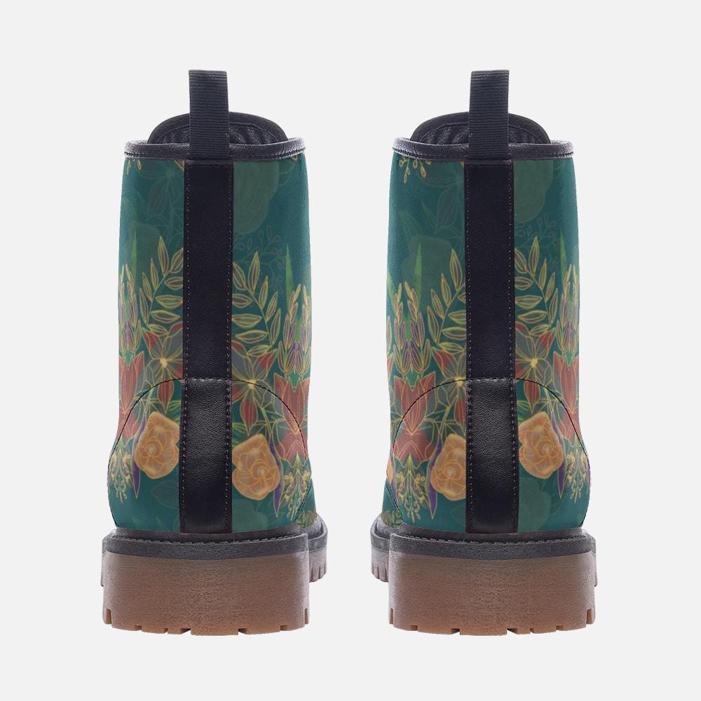 Vintage Floral Casual Vegan Leather Lightweight Combat boots MT