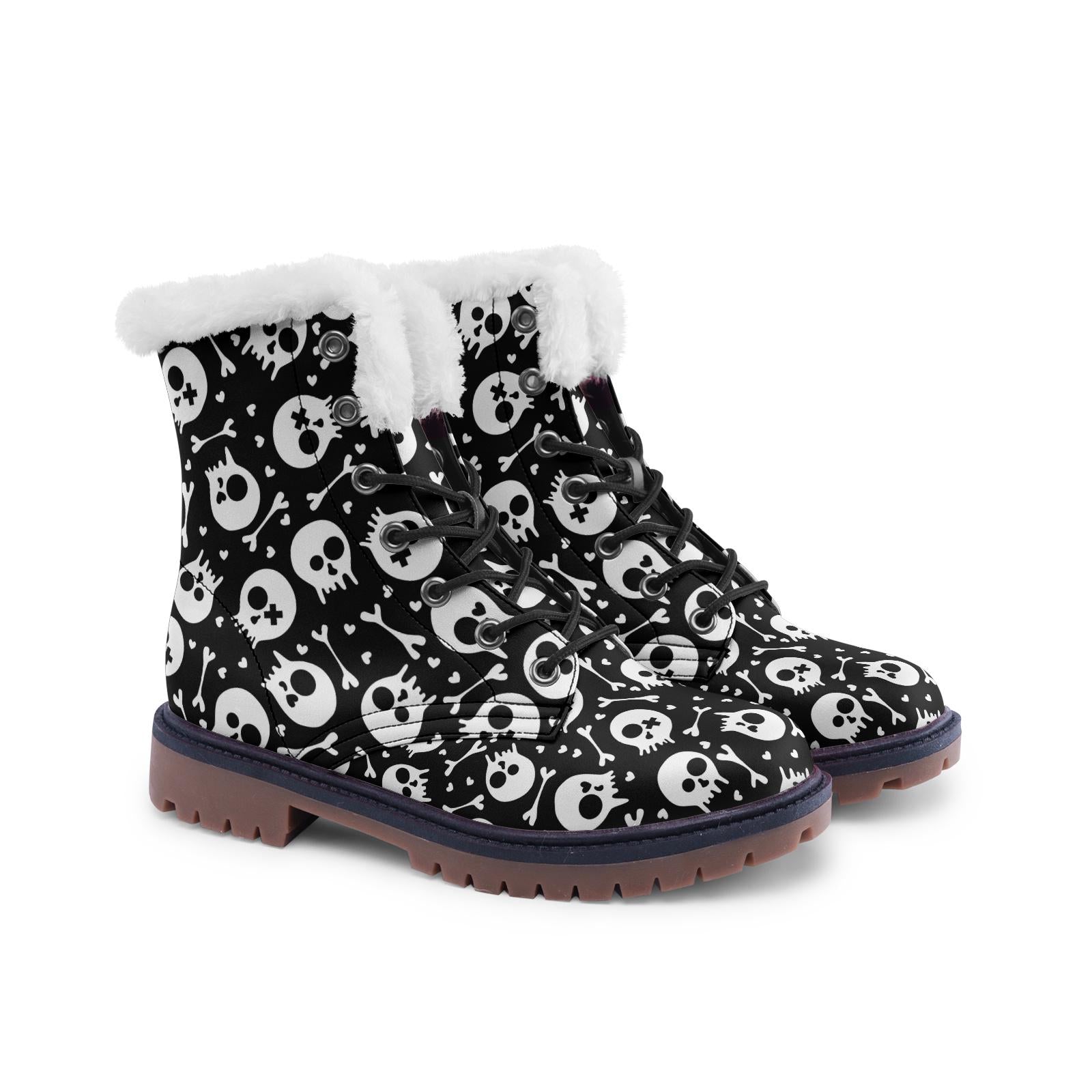 Skulls and Crossbones Lace Up Winter Boots Fashion Comfort Chukka Boots