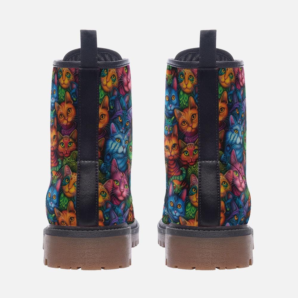 Cute Cat Boots Cute Cat Combat Boots Cat Lover Boots Cat Casual Leather Lightweight boots MT
