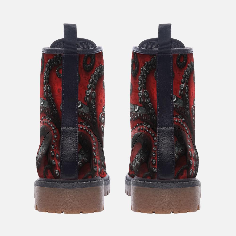 Octopus Boots Red Octopus Boots Vegan Leather Boots Scuba Diver Boots Gothic Boots Combat Boots Casual Leather Lightweight boots MT