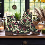 Vintage Rose Combat Boots, Vegan Leather Boots, Floral Lace-Up Boots, Cottagecore Gothic Shoes, Romantic Grunge Footwear, Boho Punk Boots