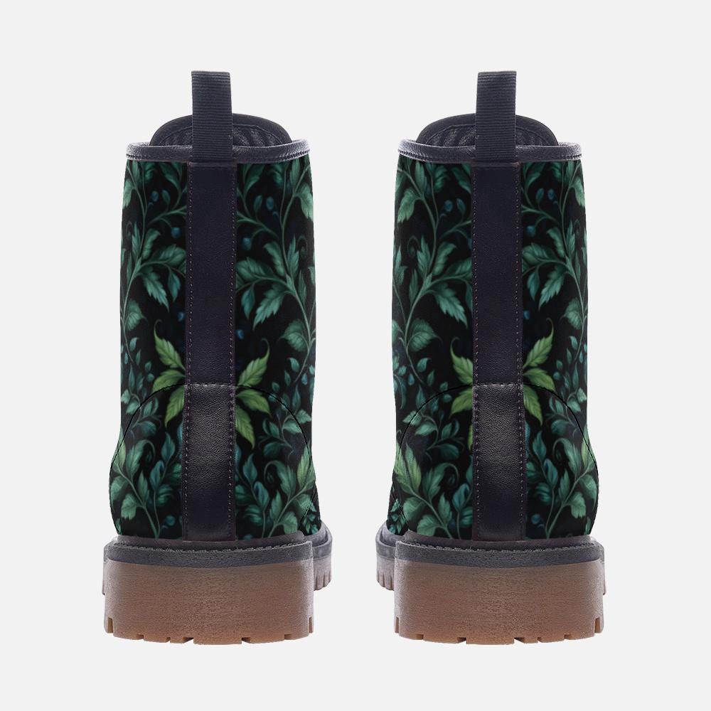 Deep Forest Vines Vegan Combat Boots, Dark Witchy Botanical Boots, Nature Witch Aesthetic, Forestcore Fairy Grunge Boots, Ren Faire Boots