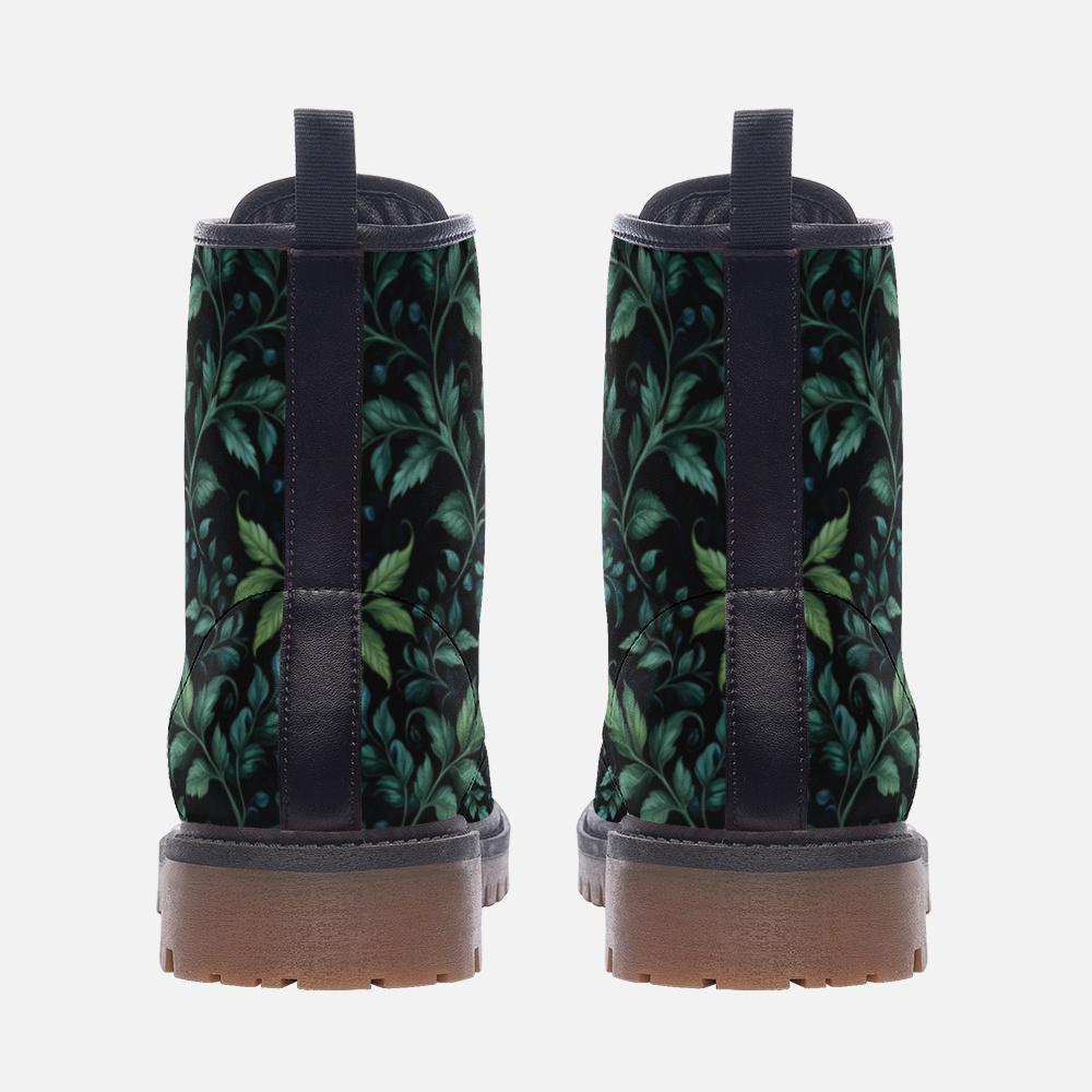 Deep Forest Vines Vegan Combat Boots, Dark Witchy Botanical Boots, Nature Witch Aesthetic, Forestcore Fairy Grunge Boots, Ren Faire Boots
