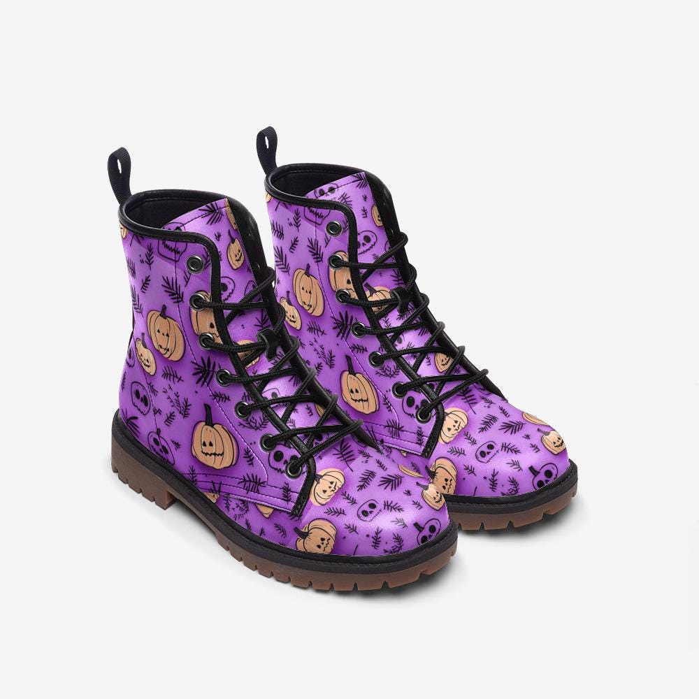 Purple Halloween Vegan Leather Lightweight lace up boots