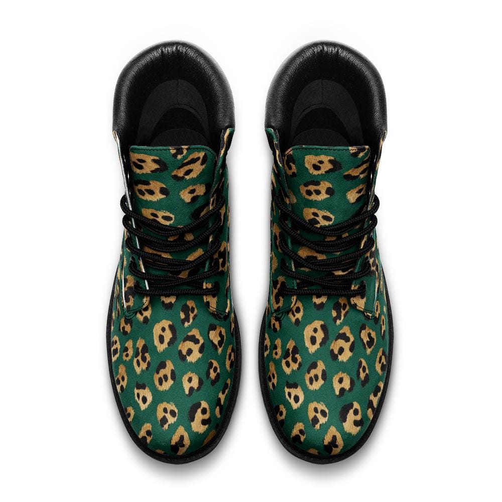 Leopard print vegan leather lightweight combat boots
