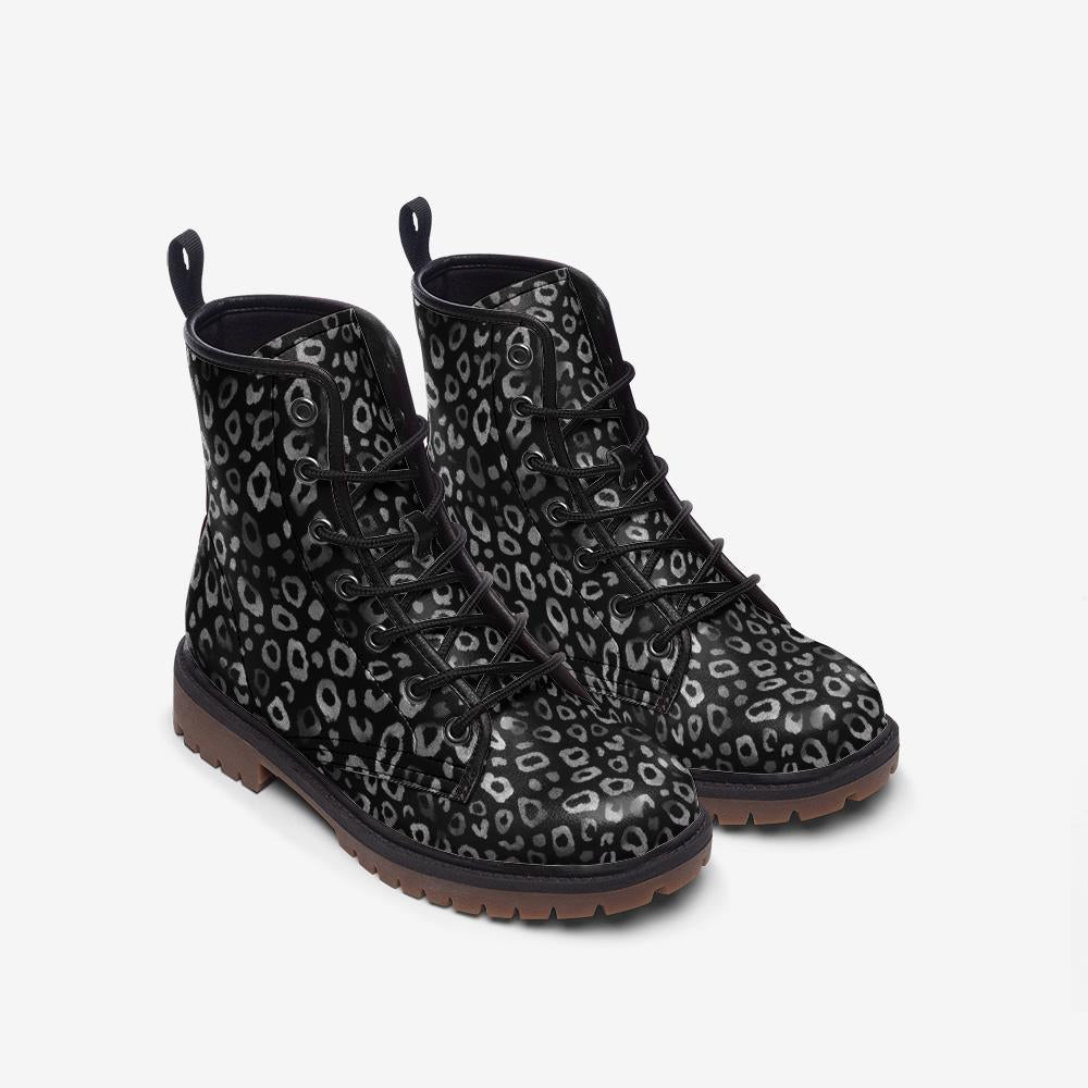 Black Leopard Print Casual Vegan Leather boots
