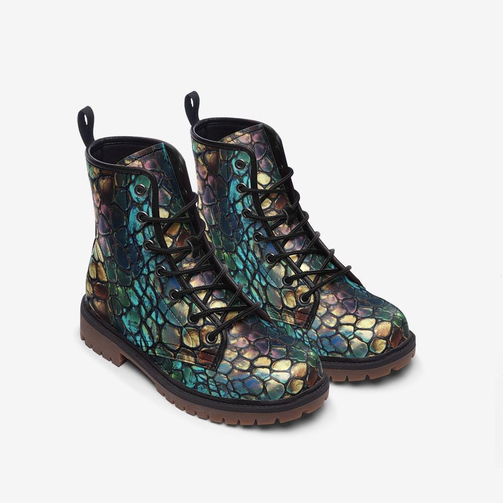 Rainbow Reptilian Metallic Vegan Leather Lightweight boots