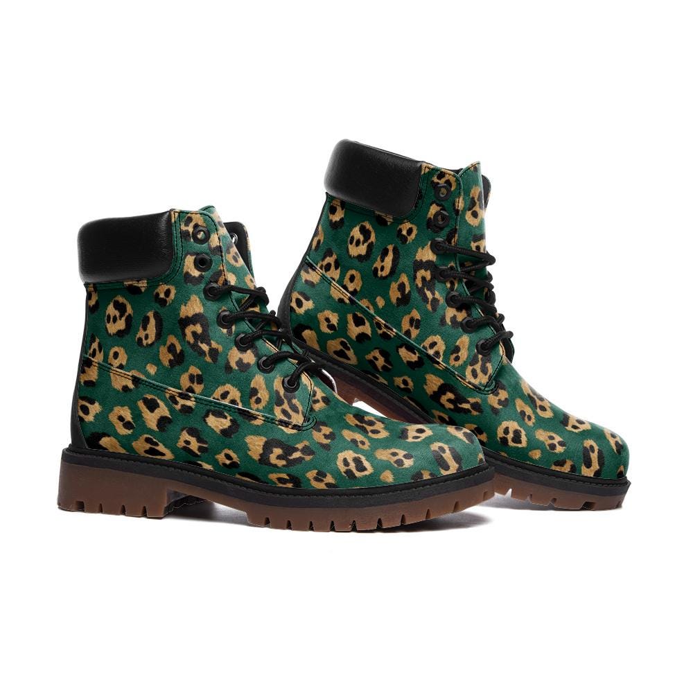 Leopard print vegan leather lightweight combat boots