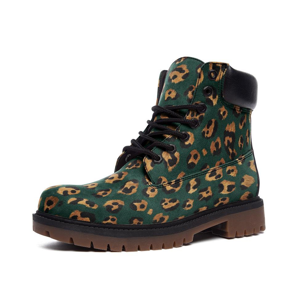 Leopard print vegan leather lightweight combat boots