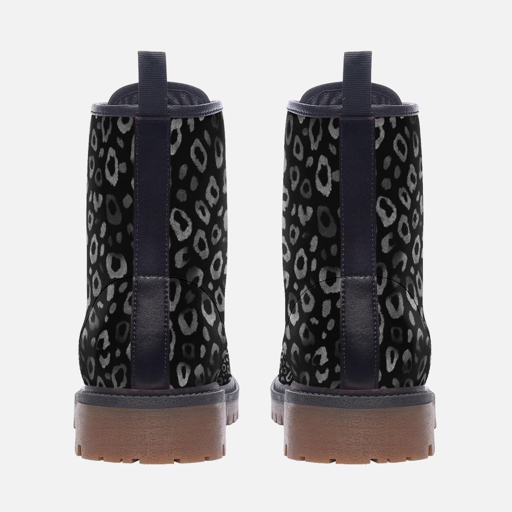 Black Leopard Print Casual Vegan Leather boots
