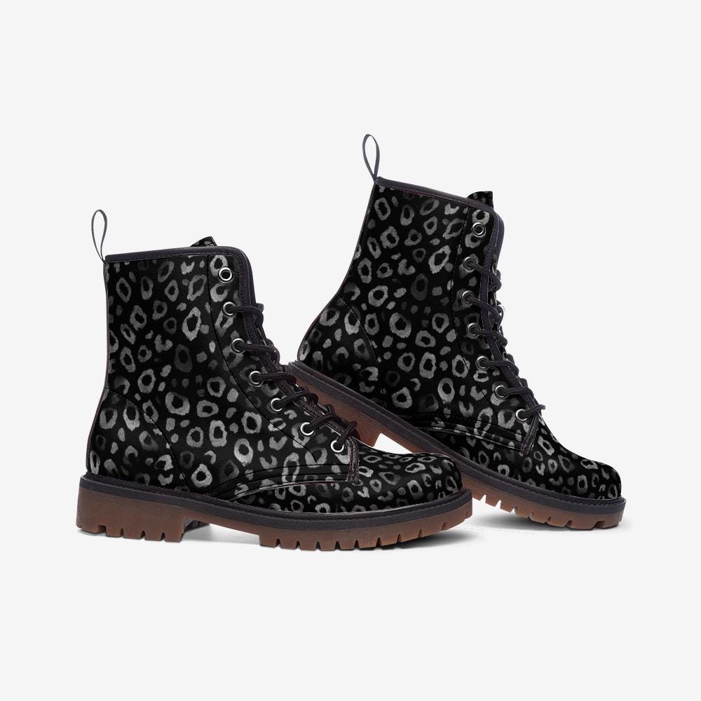 Black Leopard Print Casual Vegan Leather boots