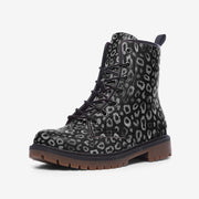 Black Leopard Print Casual Vegan Leather boots
