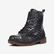 Iridescent Snakeskin Pattern - Vegan Leather Lightweight Combat Lace Up Boots