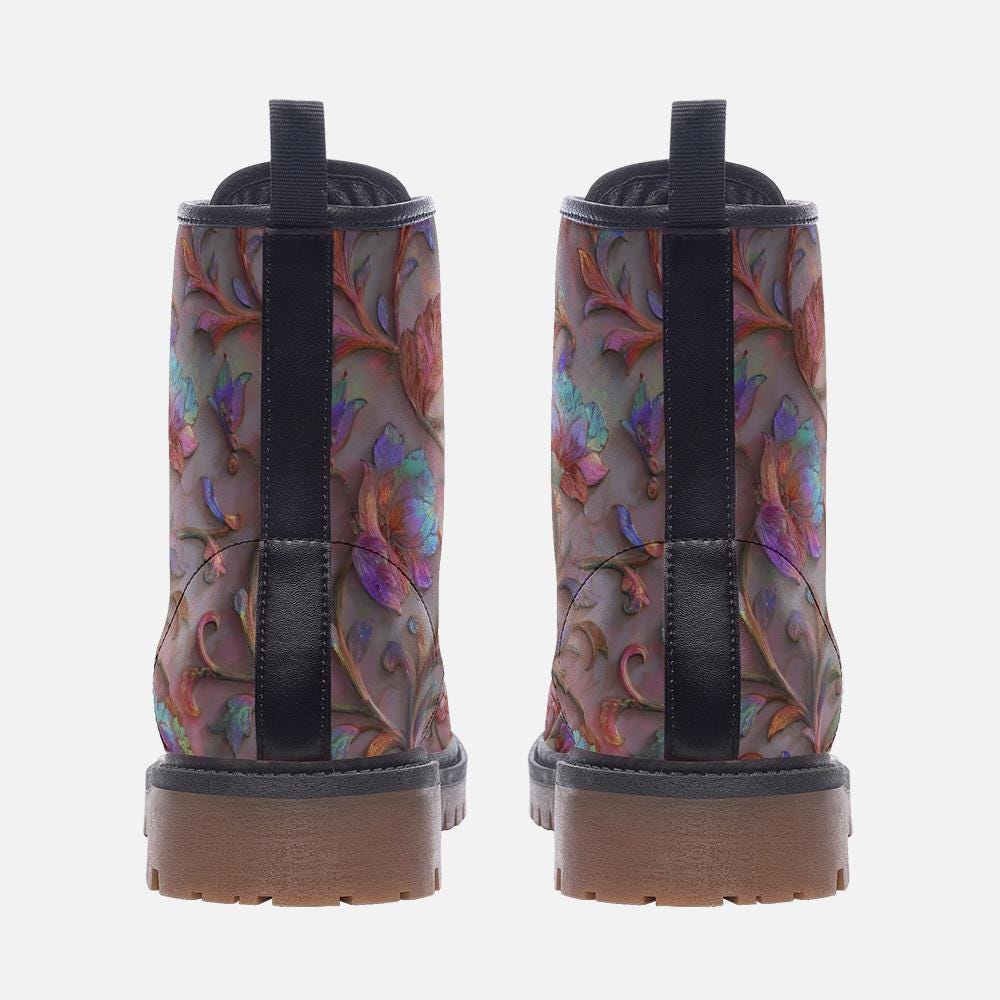 Iridescent Vintage Floral Pattern combat boots