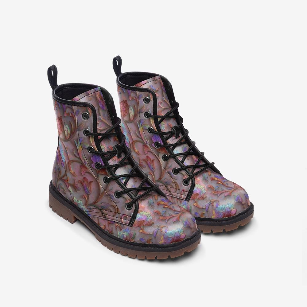 Iridescent Vintage Floral Pattern combat boots