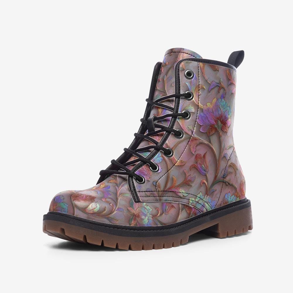 Iridescent Vintage Floral Pattern combat boots