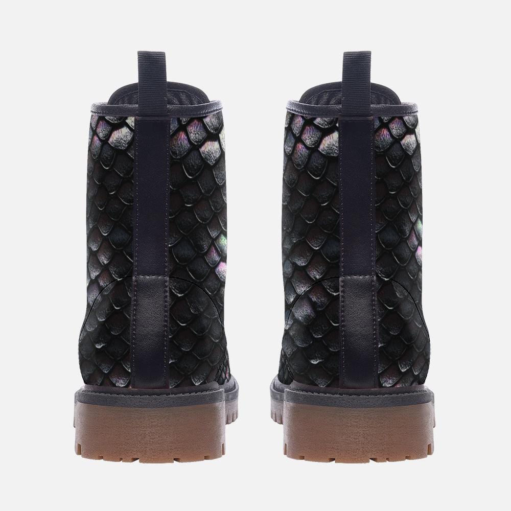 Iridescent Snakeskin Pattern - Vegan Leather Lightweight Combat Lace Up Boots