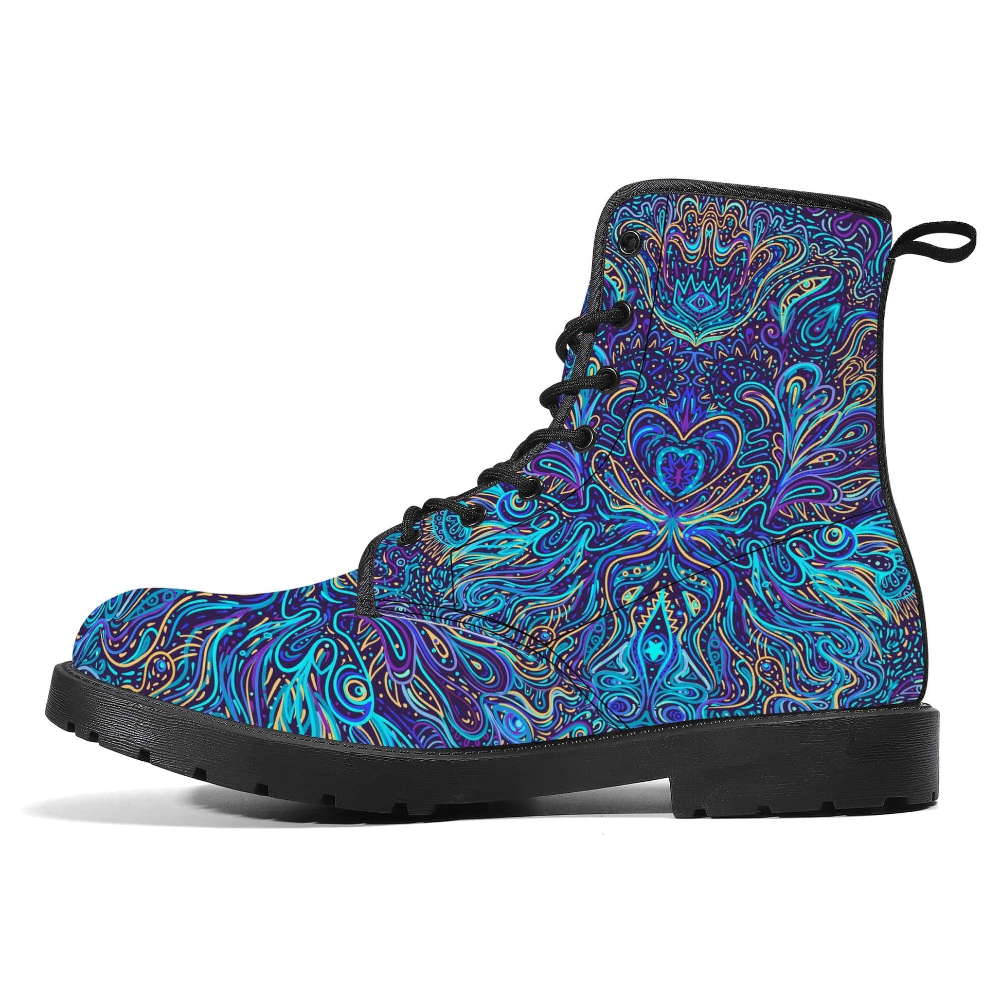Trippy Psychedelic Blue Turquoise Vegan Leather Boots