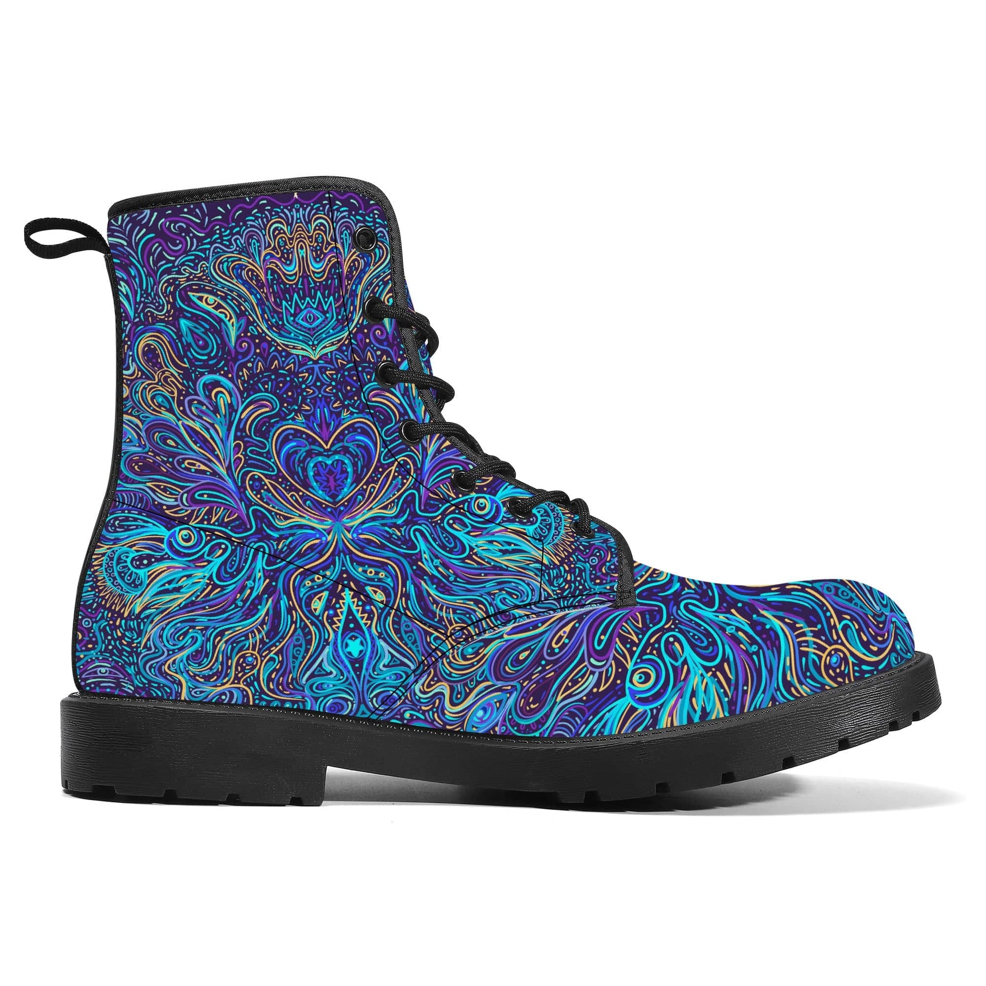 Trippy Psychedelic Blue Turquoise Vegan Leather Boots