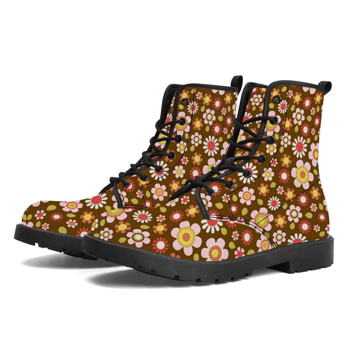 Retro Brown Daisy Mod Vegan Leather Boots