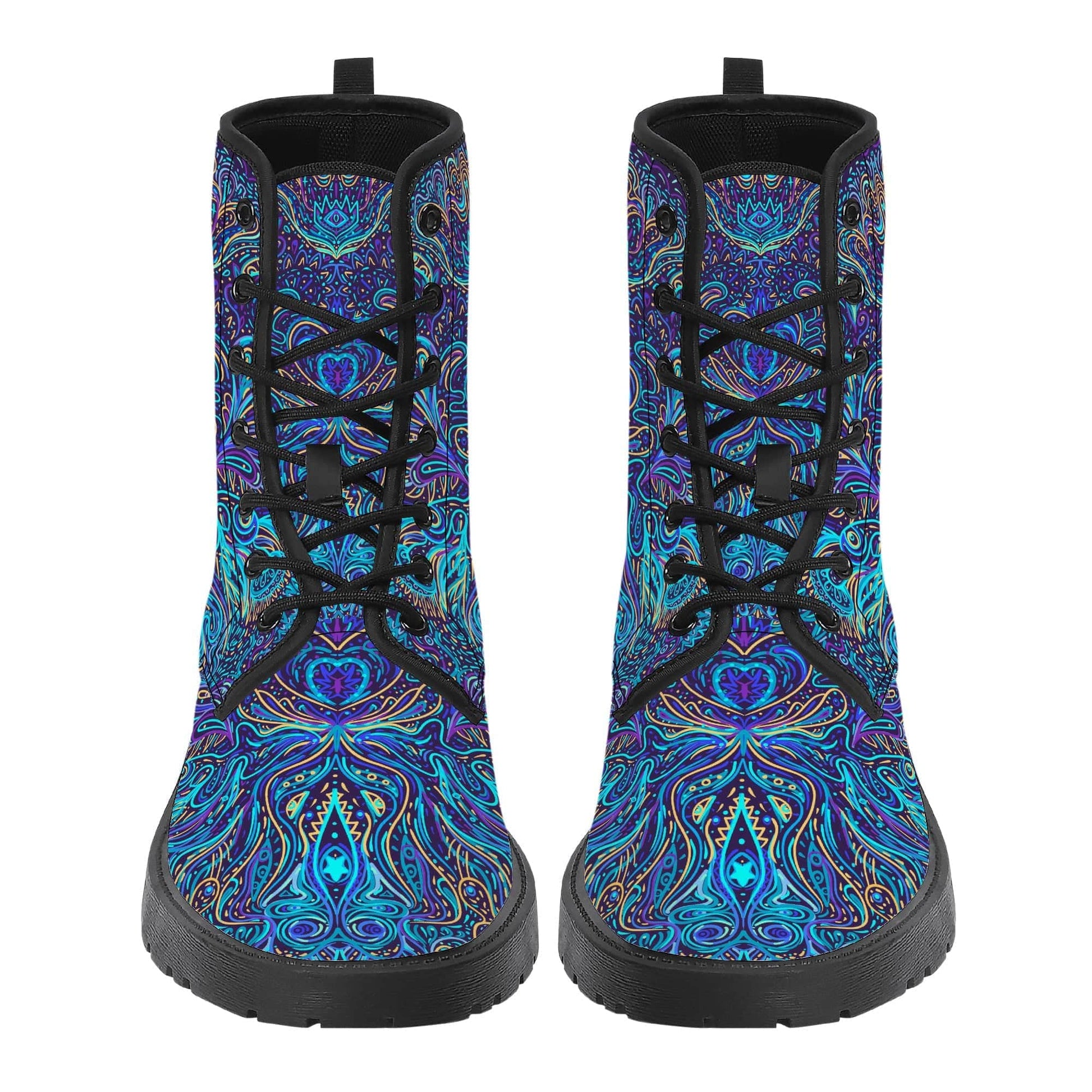 Trippy Psychedelic Blue Turquoise Vegan Leather Boots