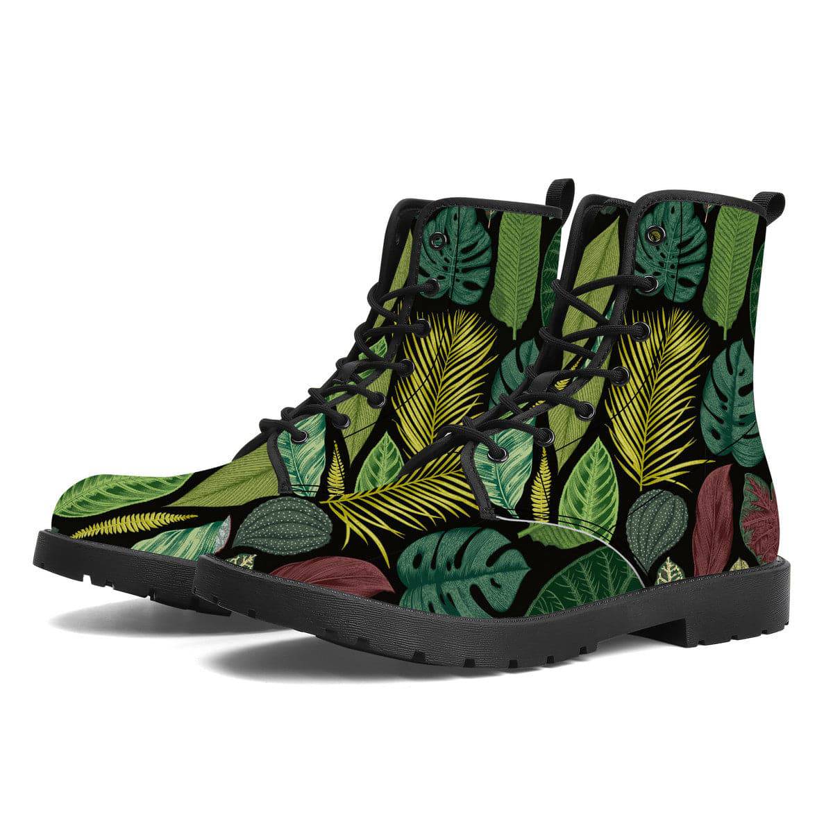 Tropical Leaf Print Vegan Leather Boots
