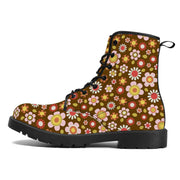 Retro Brown Daisy Mod Vegan Leather Boots