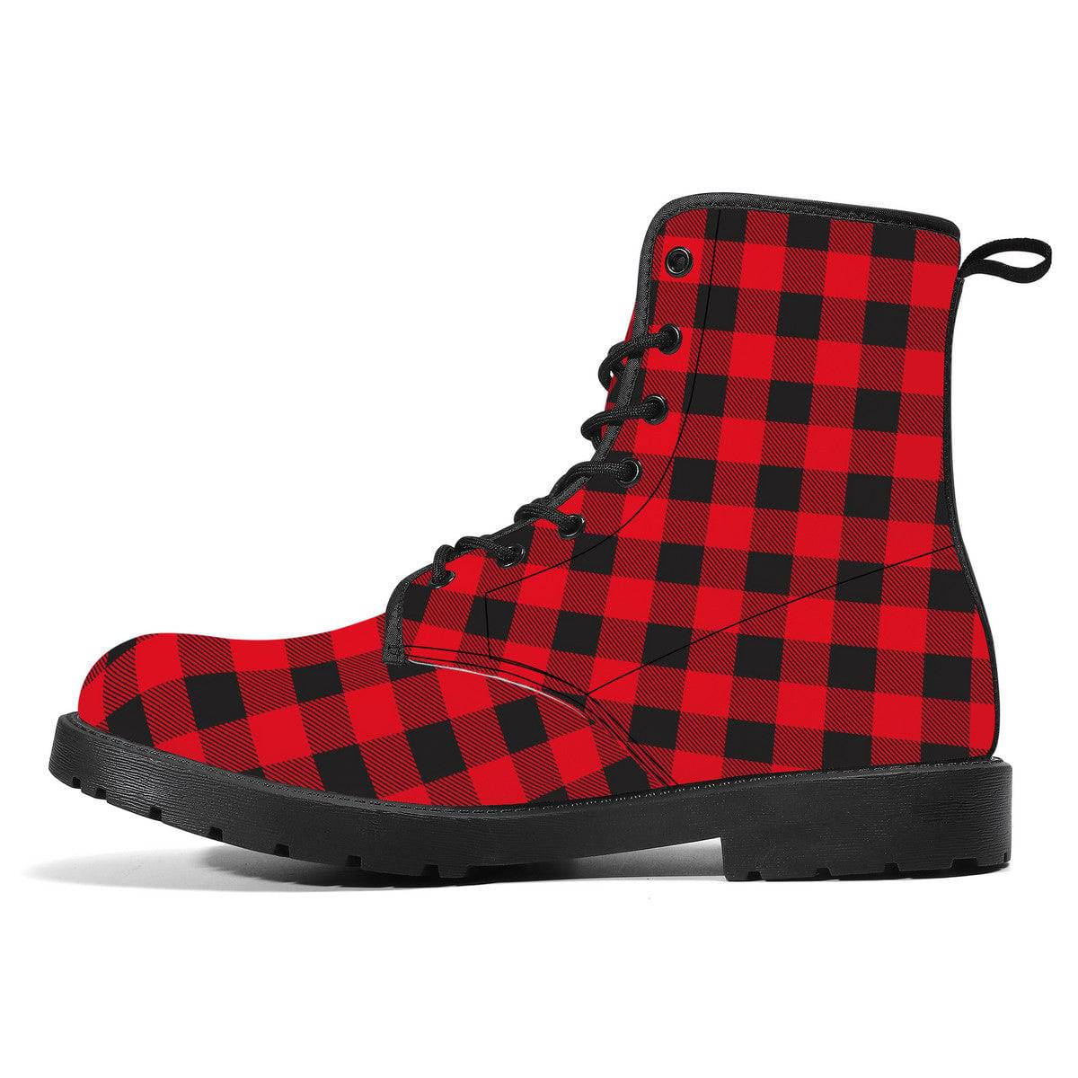 Red Plaid Vegan Leather Boots