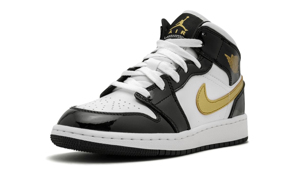 Nike Air Jordan 1 Mid SE GS "Black Gold Patent Leather" BQ6931 007