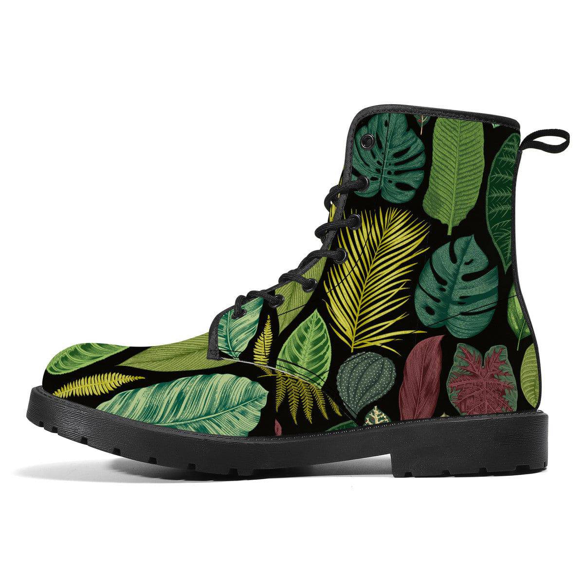 Tropical Leaf Print Vegan Leather Boots