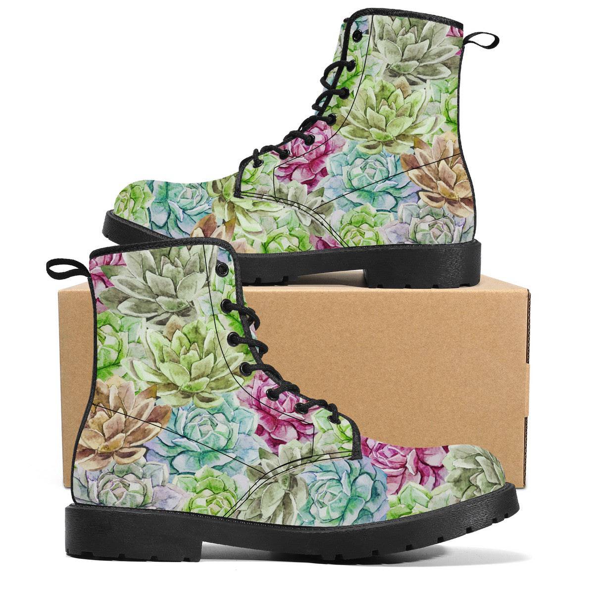 Multicolour Succulents Vegan Leather Boots
