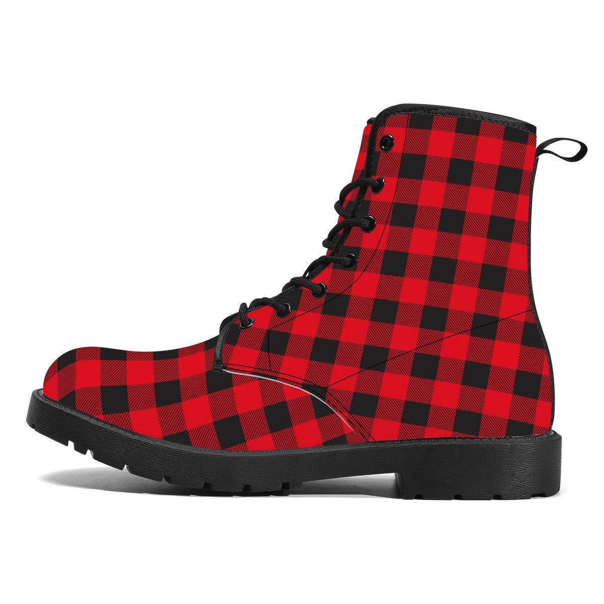 Red Plaid Vegan Leather Boots