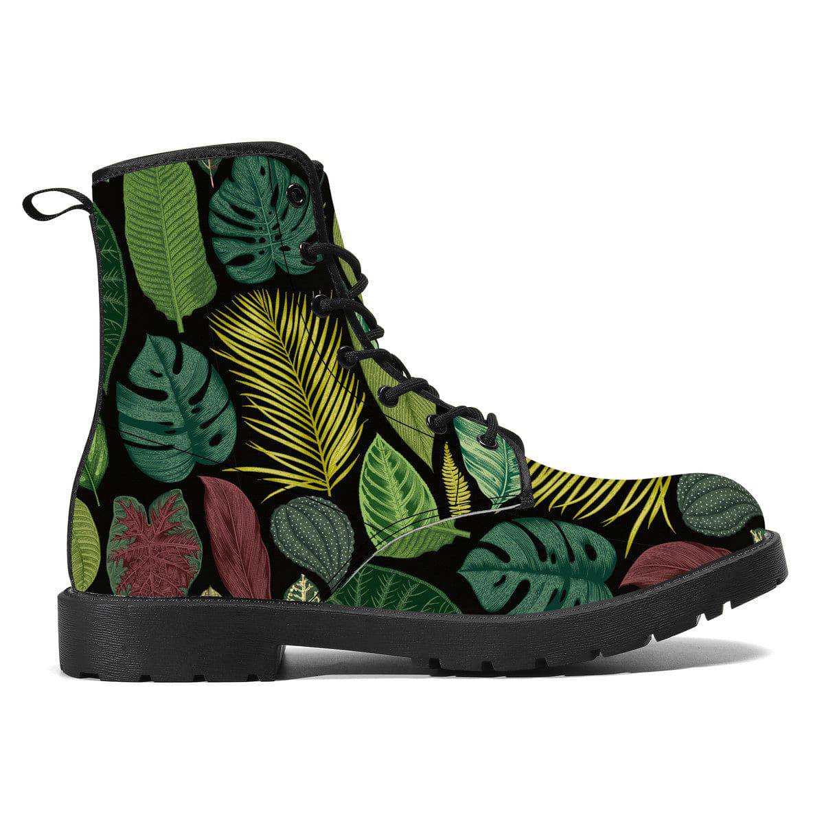 Tropical Leaf Print Vegan Leather Boots
