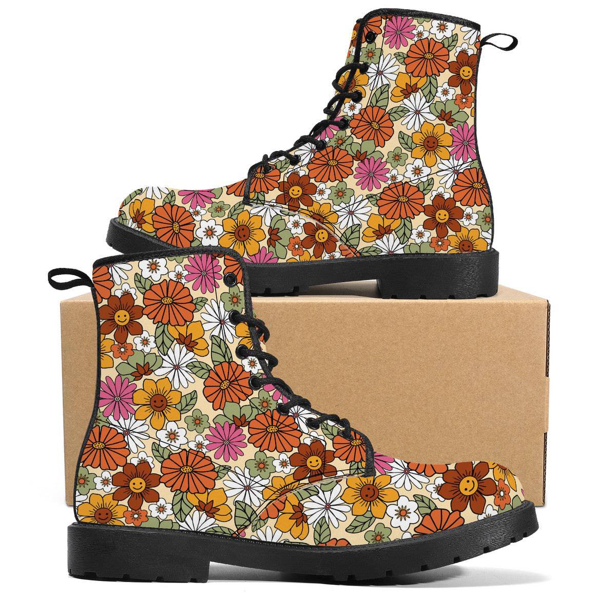 Hippie Flower Power Vegan Leather Boots