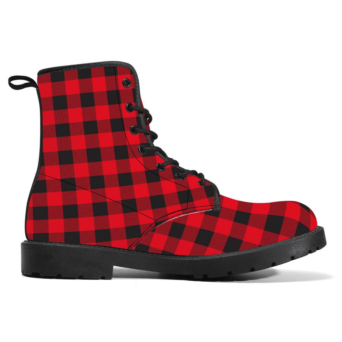 Red Plaid Vegan Leather Boots