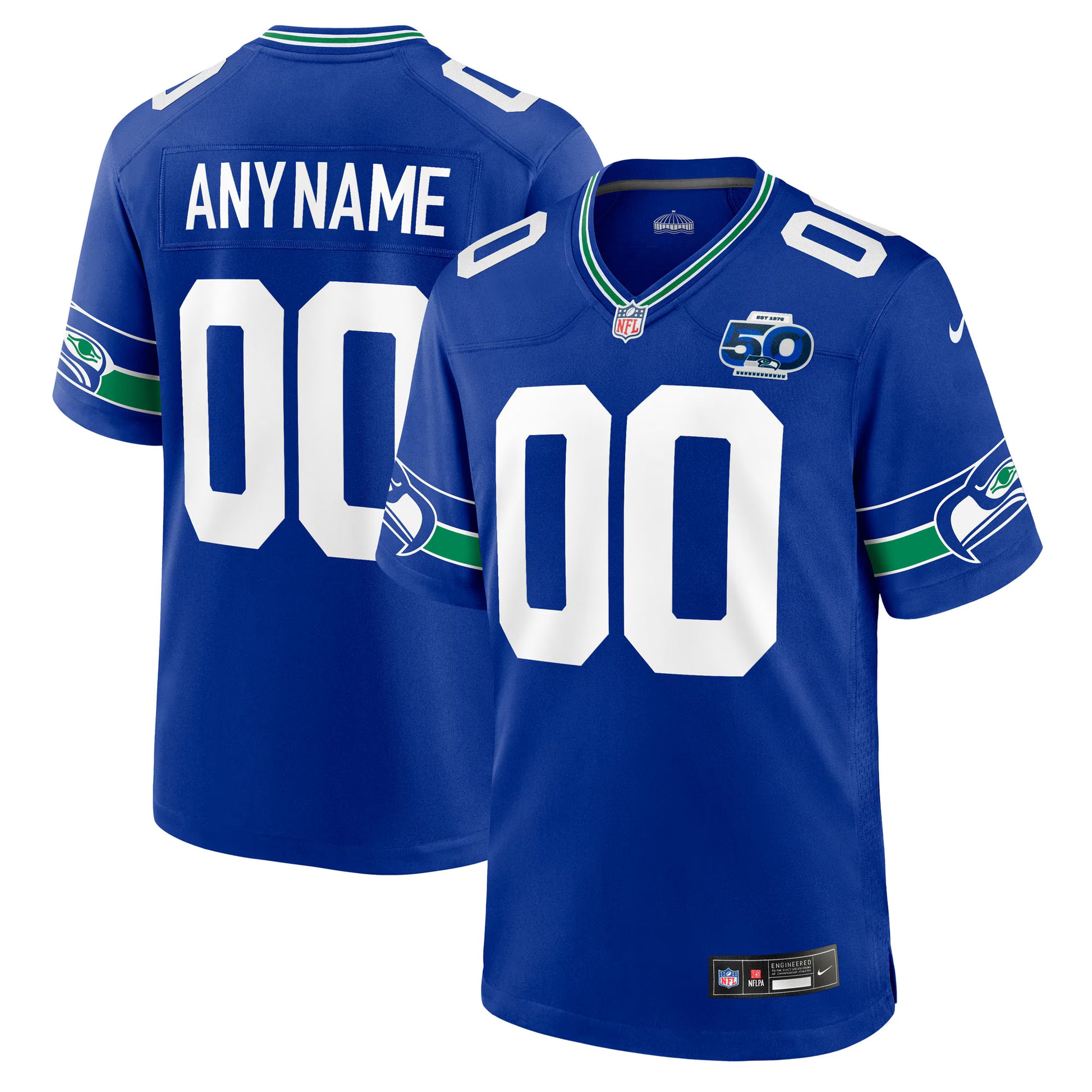 Seattle Seahawks Nike 50th Season Throwback Custom Game Jersey - Royal