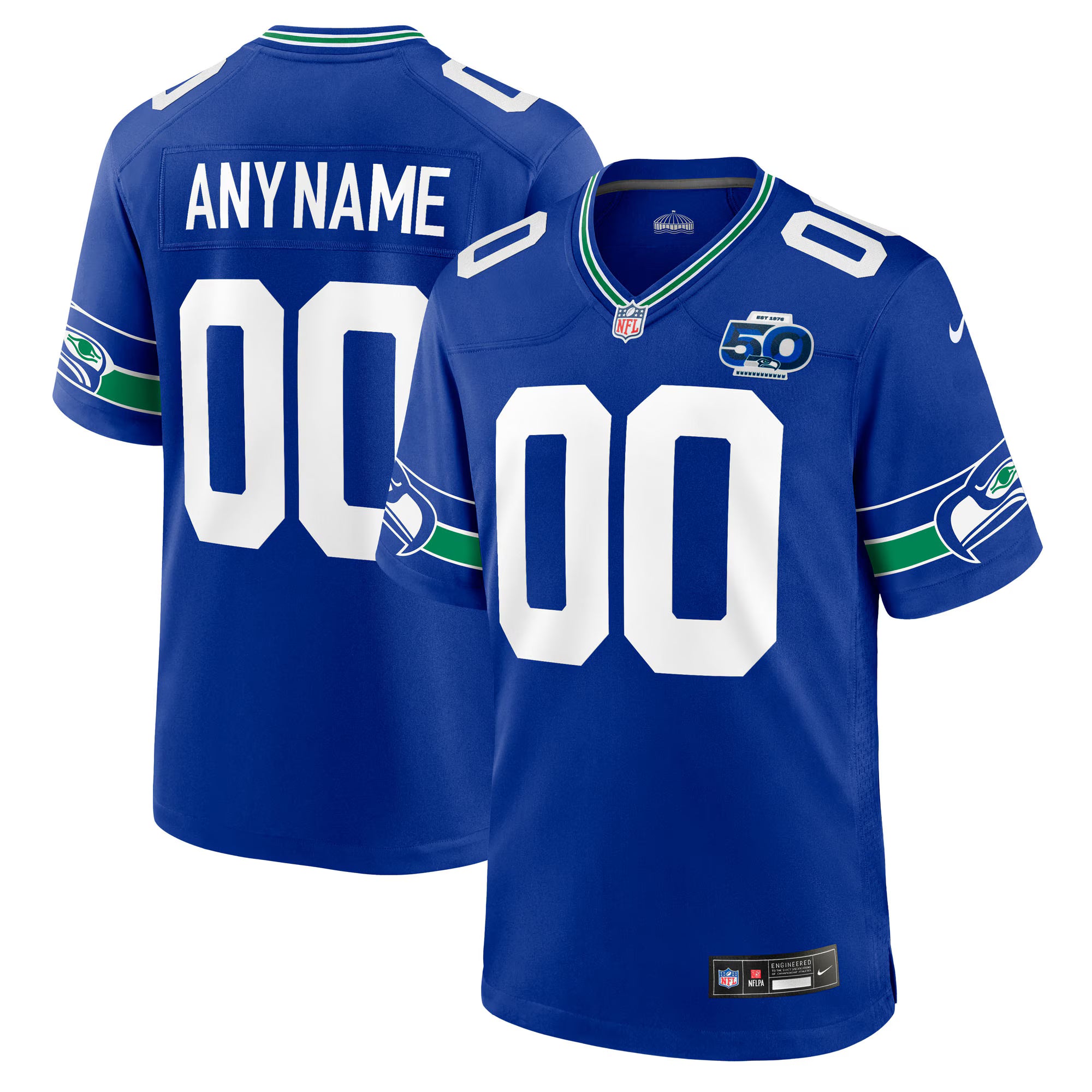 Seattle Seahawks Nike 50th Season Throwback Custom Game Jersey - Royal