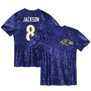 Lamar Jackson Baltimore Ravens Women's Player Name &amp; Number V-Neck Fashion Jersey - Purple