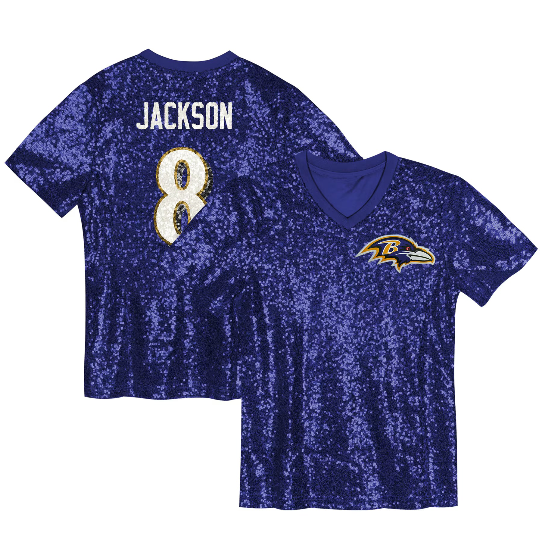Lamar Jackson Baltimore Ravens Women's Player Name &amp; Number V-Neck Fashion Jersey - Purple