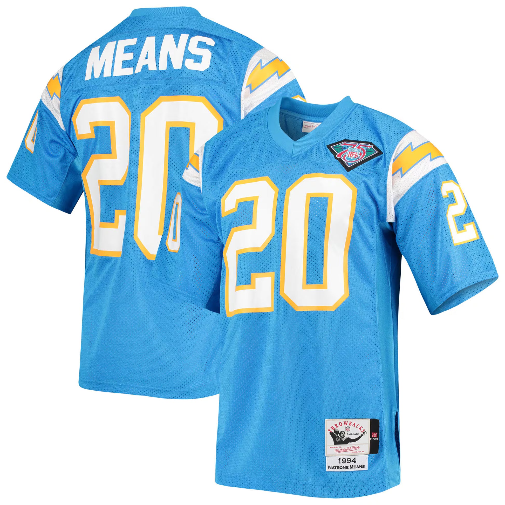 Natrone Means Los Angeles Chargers 1994 Mitchell &amp; Ness Authentic Throwback Retired Player Jersey - Powder Blue