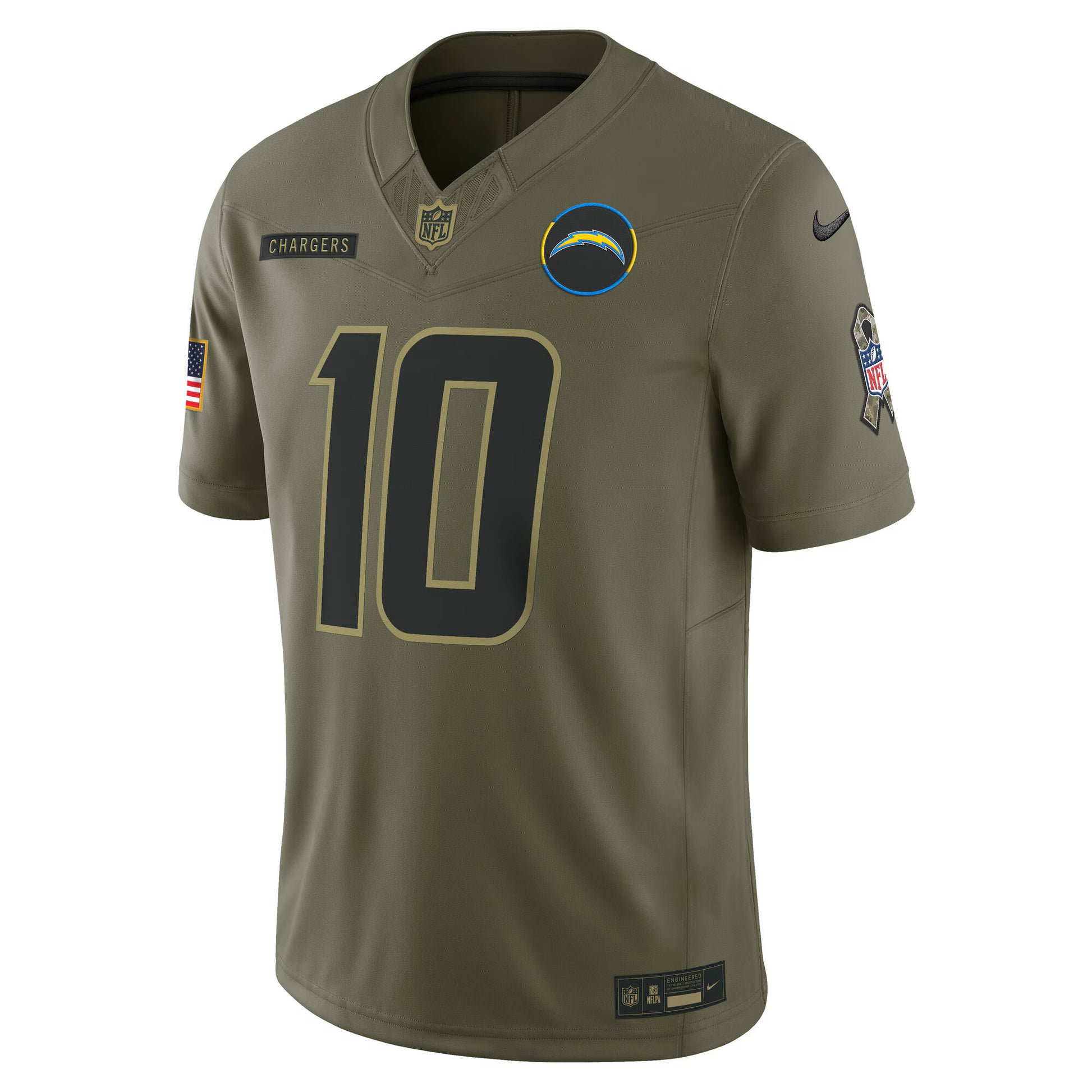 Justin Herbert Los Angeles Chargers Nike 2025 Salute to Service Limited Jersey - Olive