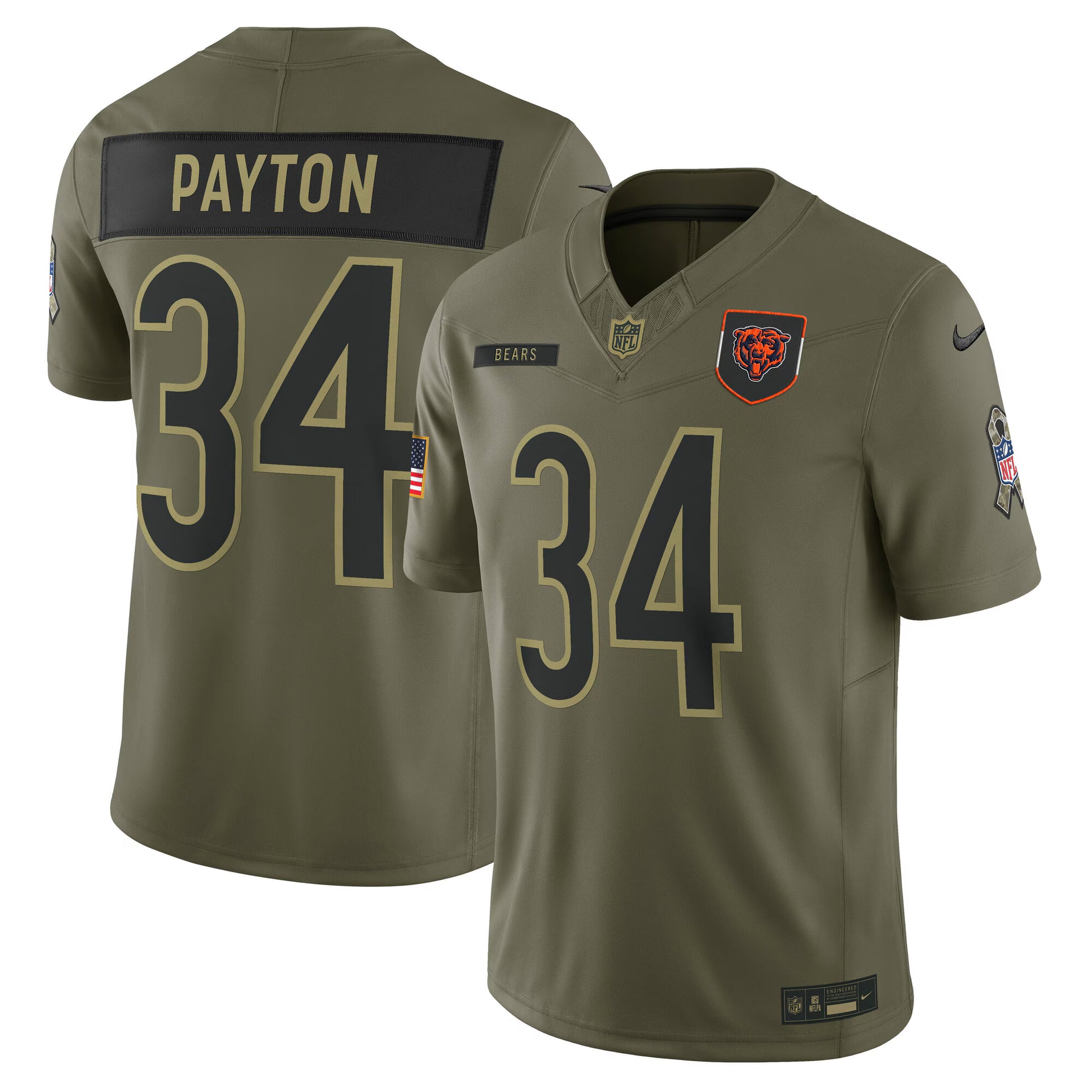 Walter Payton Chicago Bears Nike 2025 Salute to Service Retired Limited Jersey - Olive