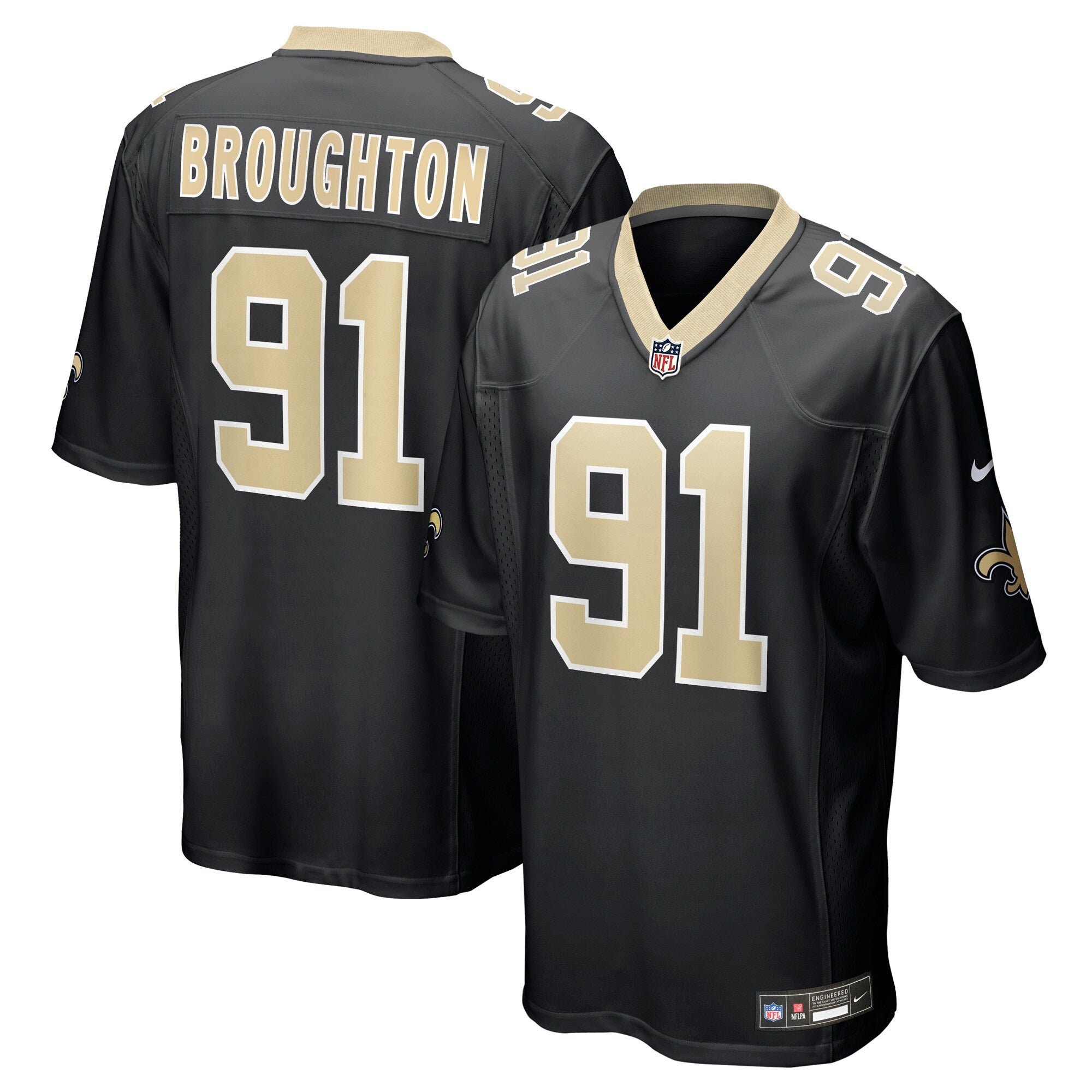 Vernon Broughton New Orleans Saints Nike Team Game Jersey -  Black