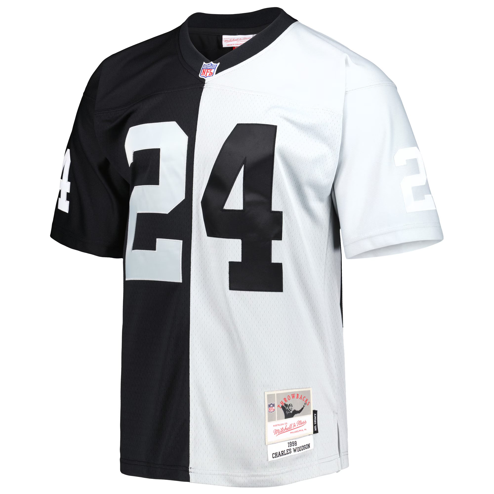 Charles Woodson Las Vegas Raiders Mitchell &amp; Ness 1998 Split Legacy Replica Jersey - Black/Silver