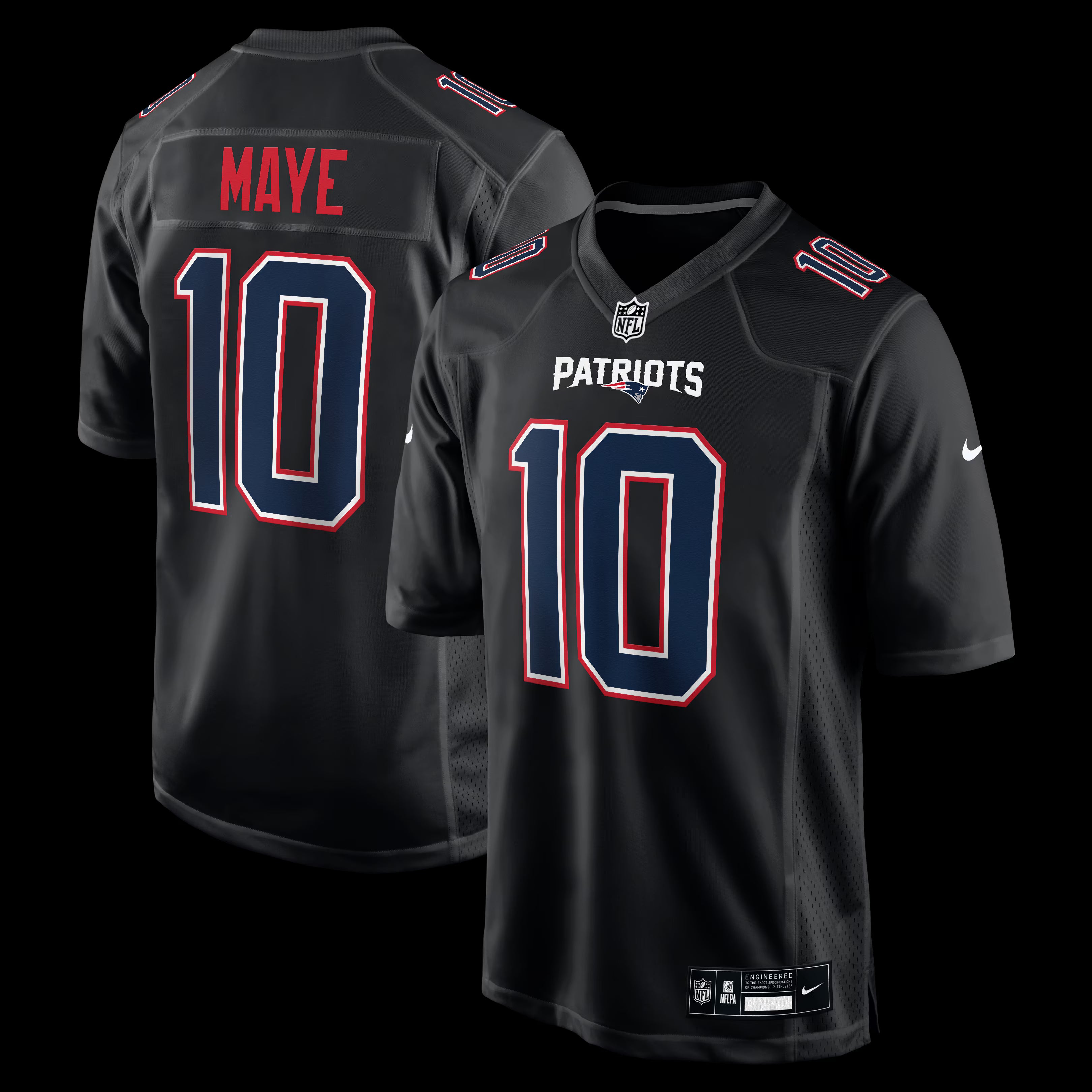Drake Maye New England Patriots Nike Game Jersey - Carbon Black