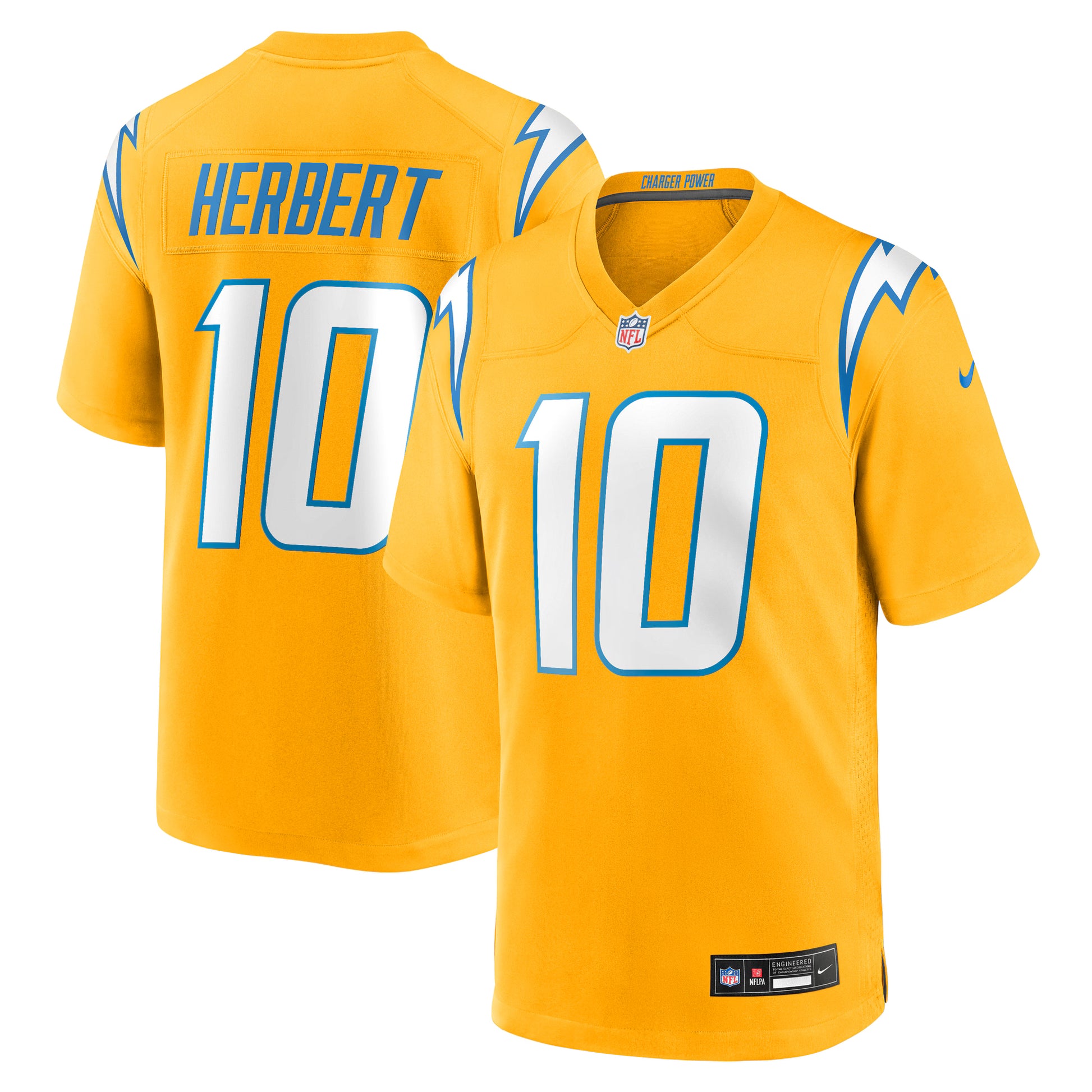 Justin Herbert Los Angeles Chargers Nike Alternate Charger Power Game Player Jersey - Gold